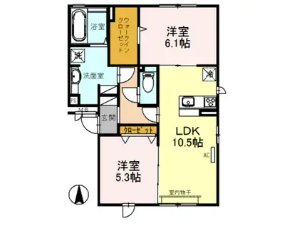 セント コリーヌ E棟(2LDK/1階)の間取り写真