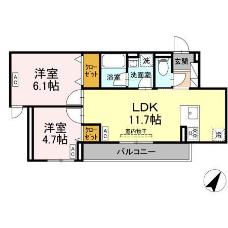 セレスティア細田C(2LDK/3階)の間取り写真