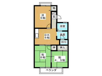 カサベルデI B棟(2LDK/2階)の間取り写真