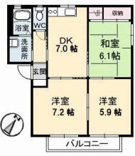 メゾンデラW A棟(3DK/1階)の間取り写真