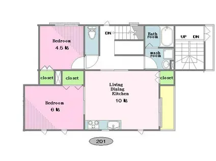 GARDEN COURT(2LDK/2階)の間取り写真