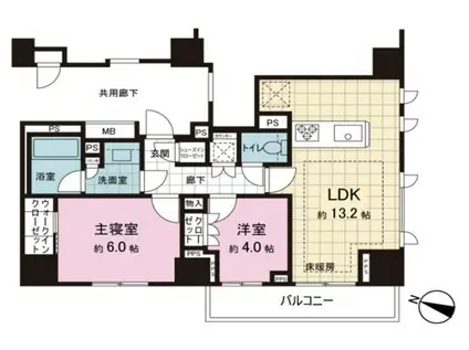 ピアース麻布十番(2LDK/10階)の間取り写真