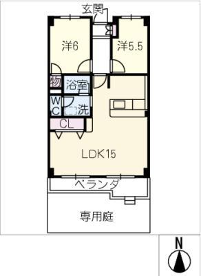 パピヨンヤシロ(2LDK/1階)の間取り写真