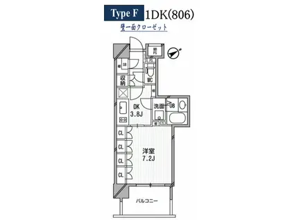 ライオンズシティ白金高輪(1DK/7階)の間取り写真