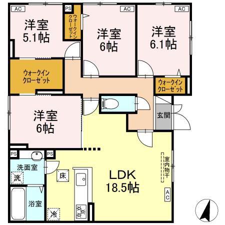 パルボヌール(4LDK/1階)の間取り写真