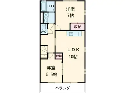 ヴィラ・コートII(2LDK/2階)の間取り写真