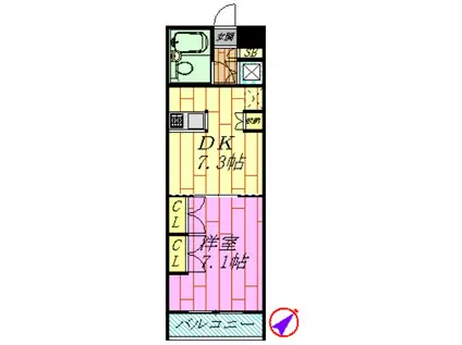 ユタカローズガーデンA12番館(1DK/3階)の間取り写真