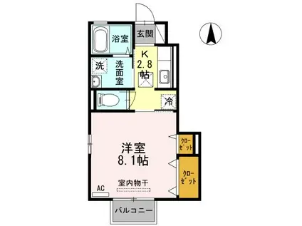 DーROOM船岡東(1K/1階)の間取り写真