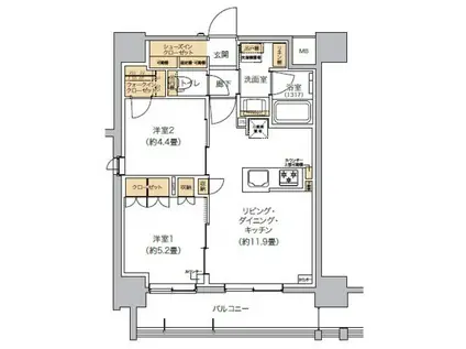リビオメゾン芝浦(2LDK/11階)の間取り写真