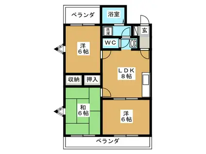 ハピネス西の原(3DK/2階)の間取り写真