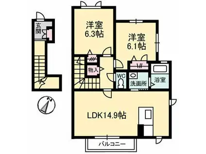 ラ・ルミエールエスト(2LDK/2階)の間取り写真