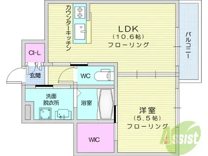エスポワール大和町(1LDK/2階)の間取り写真