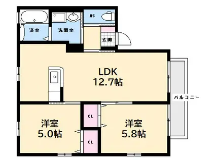 レトア大芝(2LDK/2階)の間取り写真