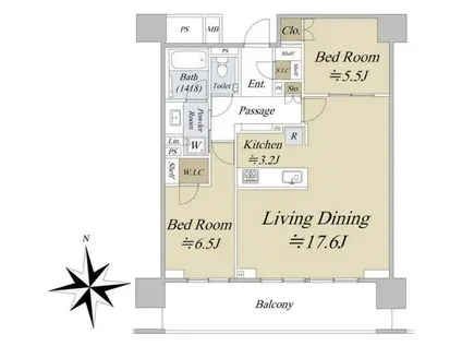 ウエリス新宿早稲田の森(2LDK/9階)の間取り写真
