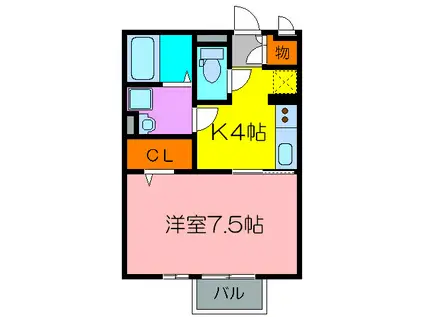 ピア東久代(1K/2階)の間取り写真