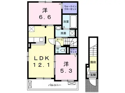 メゾングレースE(2LDK/2階)の間取り写真