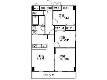 シルクロード(3LDK/4階)の間取り写真
