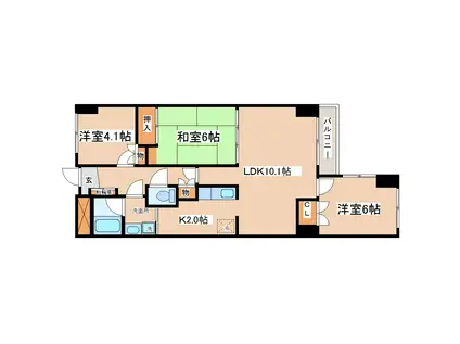 グランドムール南仙台(3LDK/3階)の間取り写真