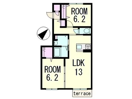 アコール東草津(2LDK/1階)の間取り写真