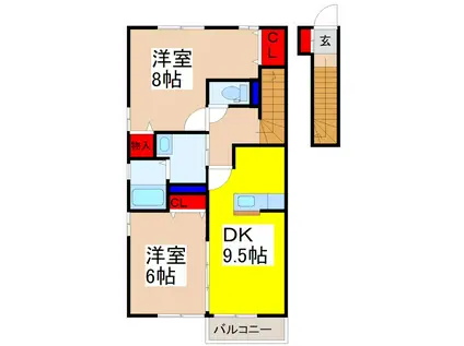ROYAL GARDENN KANAII(2DK/2階)の間取り写真