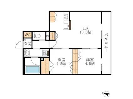 YS F RESIDENCE II(2LDK/2階)の間取り写真