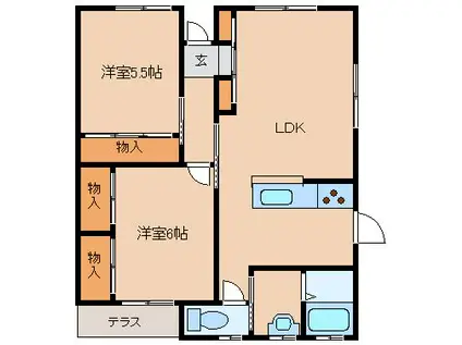 ベアリバーII(2LDK/1階)の間取り写真