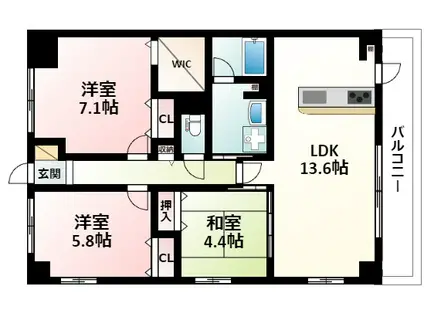 ファミーユ江坂(3LDK/7階)の間取り写真