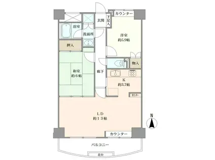 川口本町リハイム(2LDK/4階)の間取り写真