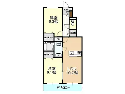 サージュ・ヴィラ(2LDK/1階)の間取り写真