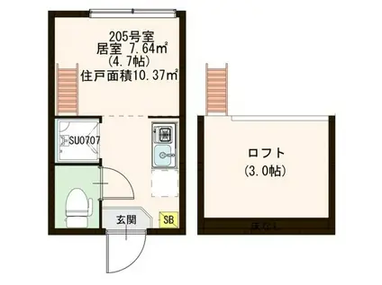 ハーモニーテラス大森西(ワンルーム/2階)の間取り写真