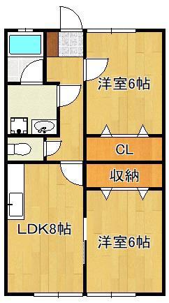 守恒アパート(2DK/1階)の間取り写真