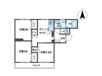 加登屋サンハイツ2号館(3DK/3階)の間取り写真