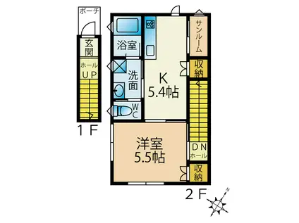 メゾン・ド・パステル台町 F(1DK/2階)の間取り写真