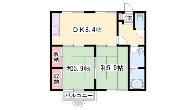 コートヴィレッジII(2DK/2階)の間取り写真