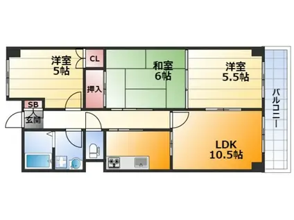 ディアコート明の春(3LDK/3階)の間取り写真