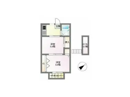 てらじまハイツ(2K/2階)の間取り写真