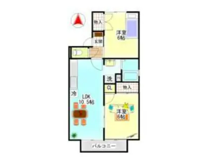 フォンティーヌB棟(2LDK/2階)の間取り写真