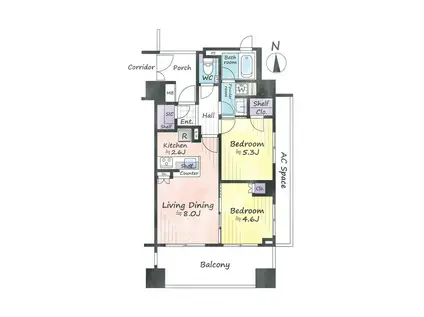 クオリア YZ恵比寿(2LDK/5階)の間取り写真