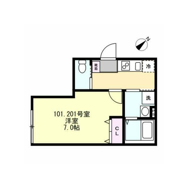 ベイルーム藤沢花の木(1K/1階)の間取り写真