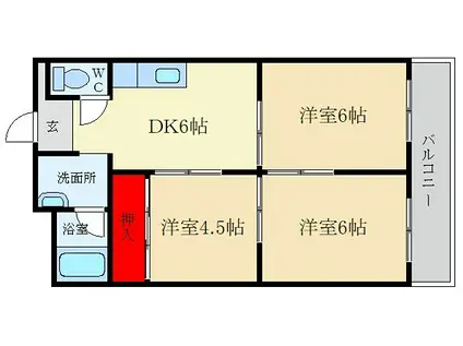ハイクレスト光善寺(3DK/1階)の間取り写真