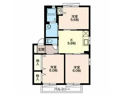 レコット(3K/2階)の間取り写真