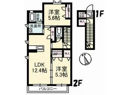 シャーメゾンフォレナ A棟(2LDK/2階)の間取り写真
