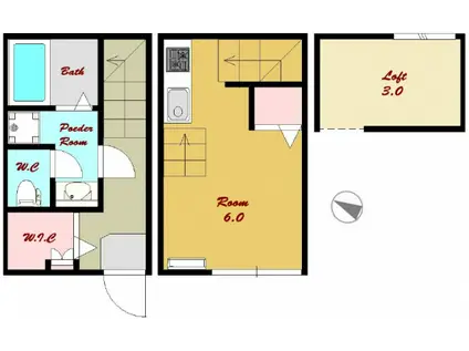 デュプレックス・ラ・カシェット(ワンルーム/1階)の間取り写真