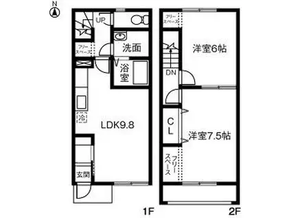 レヴールA(2LDK/1階)の間取り写真