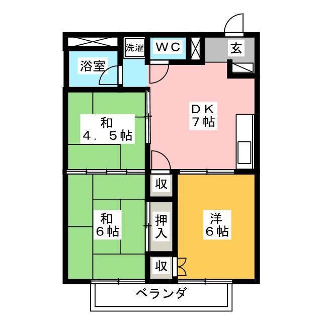 シティハイツよしかわ(3DK/2階)の間取り写真