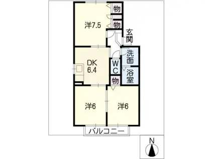 ネバーランド C棟(3DK/2階)の間取り写真