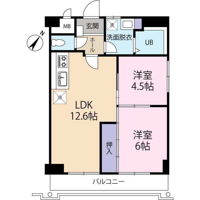 花見屋第二ビル(2LDK/9階)の間取り写真