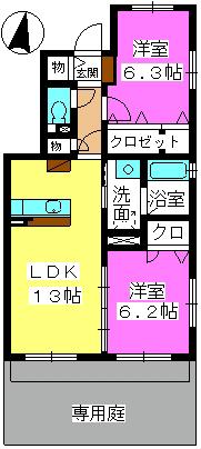 ラフィーネ(2LDK/1階)の間取り写真