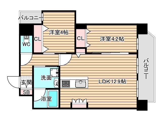 スプランディッド梅田ウエスト(2LDK/12階)の間取り写真