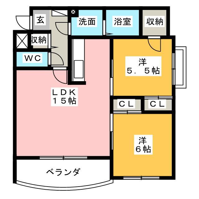 アルカディア(2LDK/3階)の間取り写真